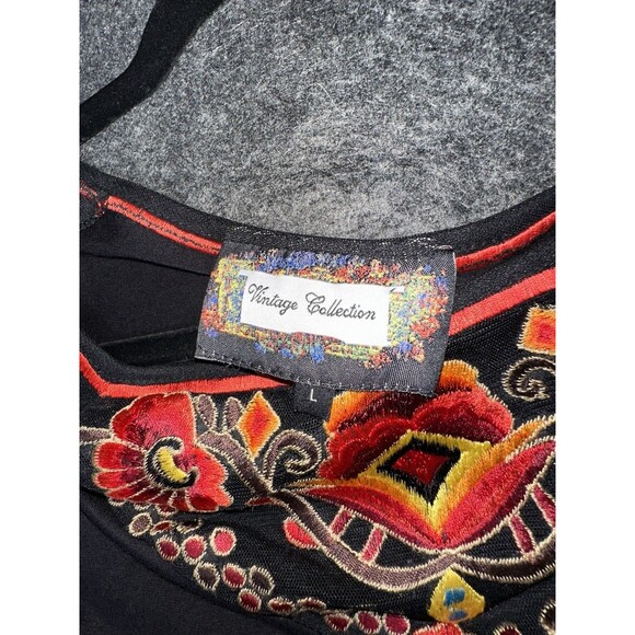 Vintage Collection Embroidered Tunic Top Blouse Black  Bell Sleeves Size  L - Picture 5 of 7